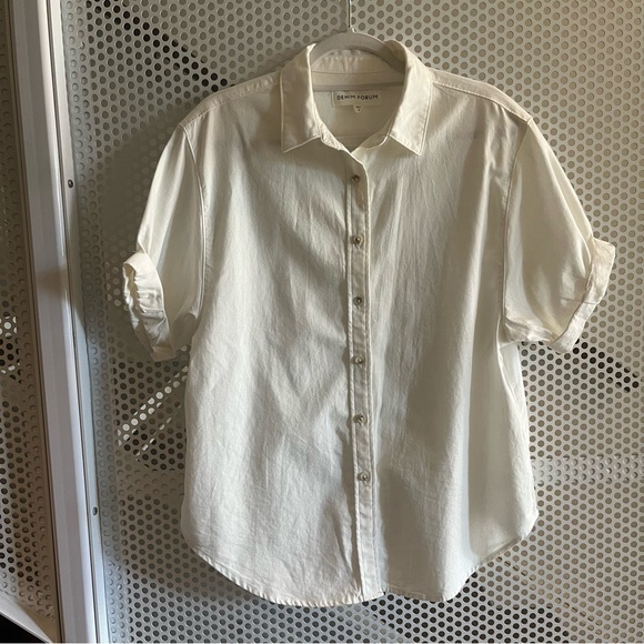 Aritzia Denim Forum The Jane Shirt Button Down Size Small White Cotton Chambray - Picture 2 of 12